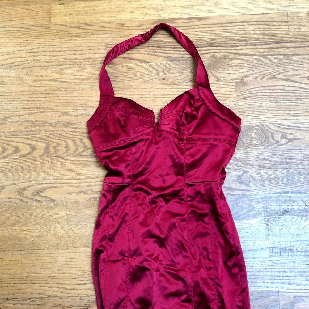 ** TAG ON ** Red bebe Satin Halter Dress
